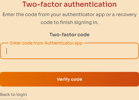 Two-factor sign-in screen with a code field and Verify code button